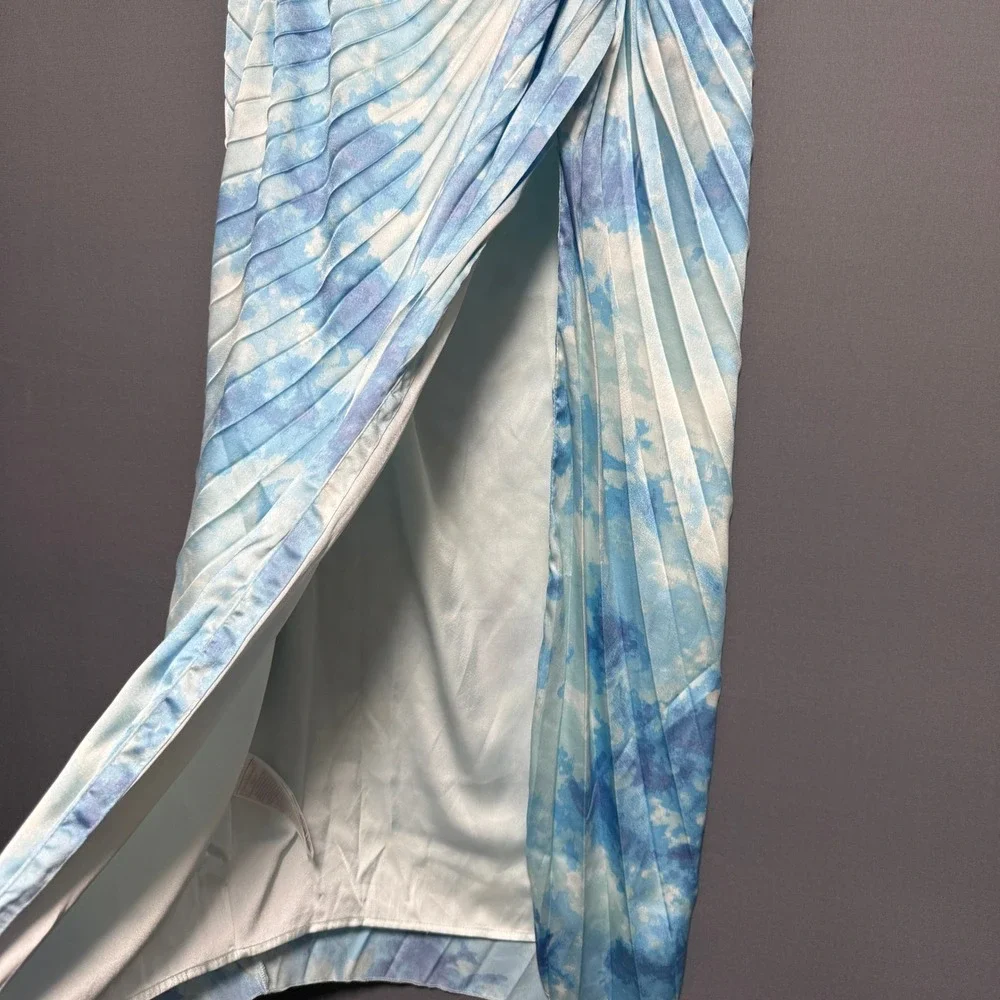 Abercrombie & Fitch Maxi Dress Women M Blue One Shoulder Pleated Cutout Formal